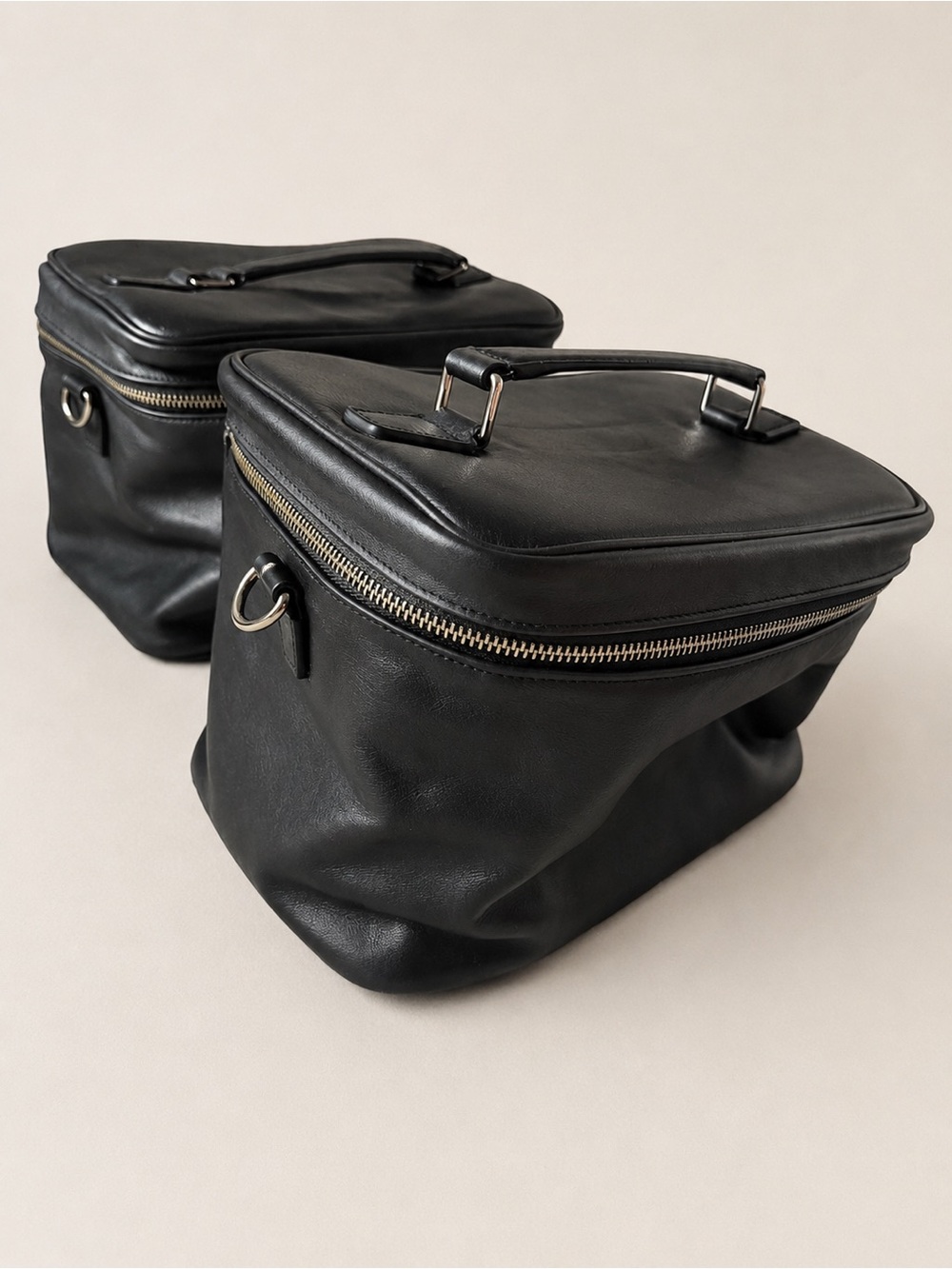 Leatherology XL Train Case Black Leather Travel Cosmetic Toiletry Bag Set of 2